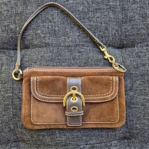 Coach Y2K Dark Brown Suede Leather Trim w/ Buckle Convertible Vintage Wristlet